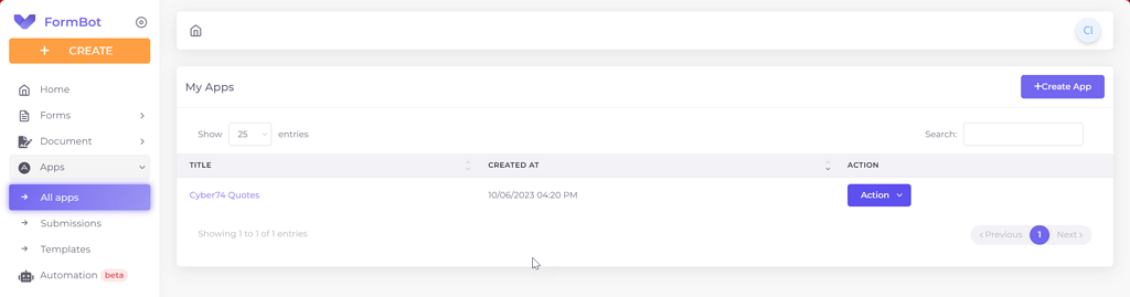 Form Bug Ui Example Form moved into an App and I can't retrieve it - Bug report - FormBot
